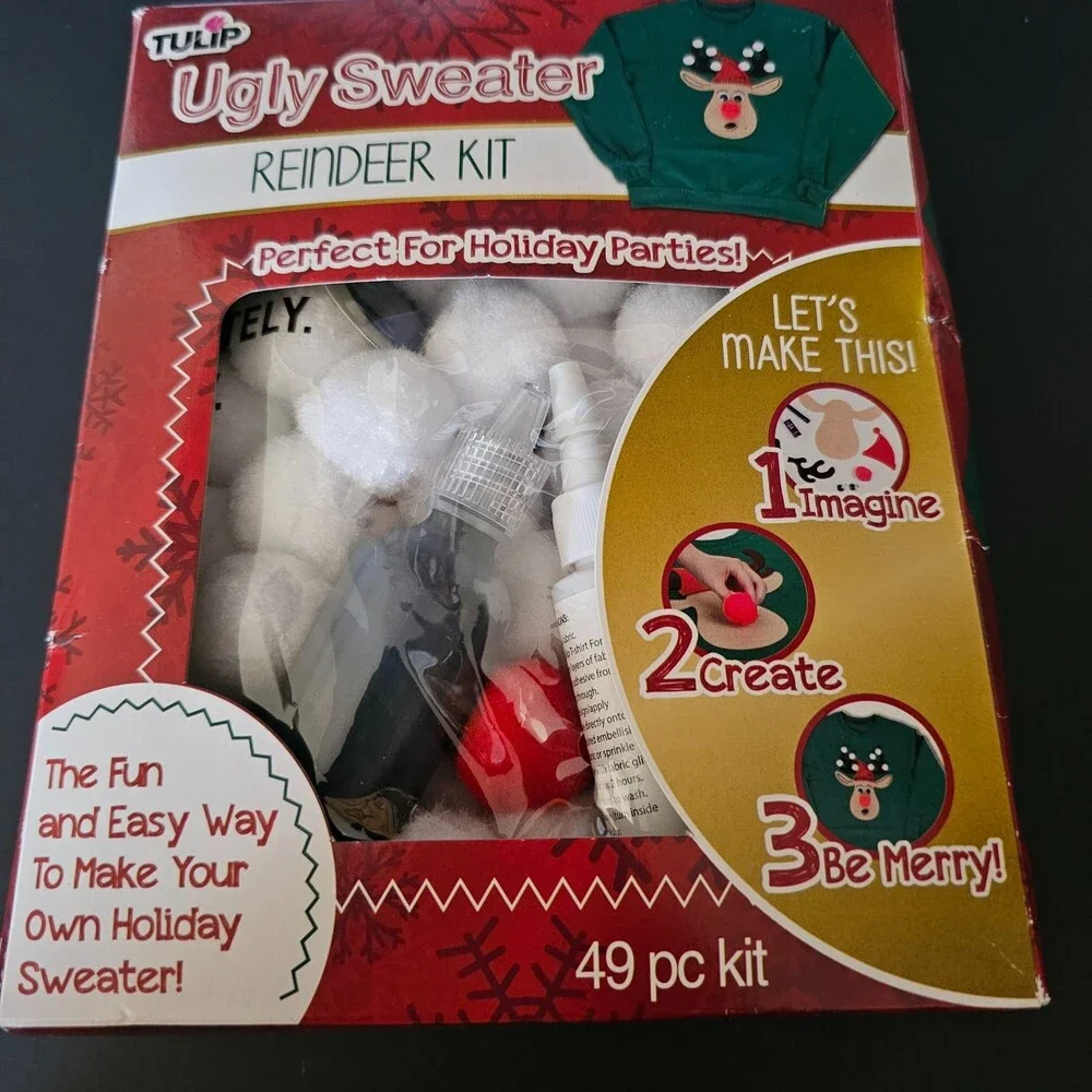Vtg Set of 2 Tulip Ugly Sweater Kits Santa Reindeer Christmas Sweater Not Incl.